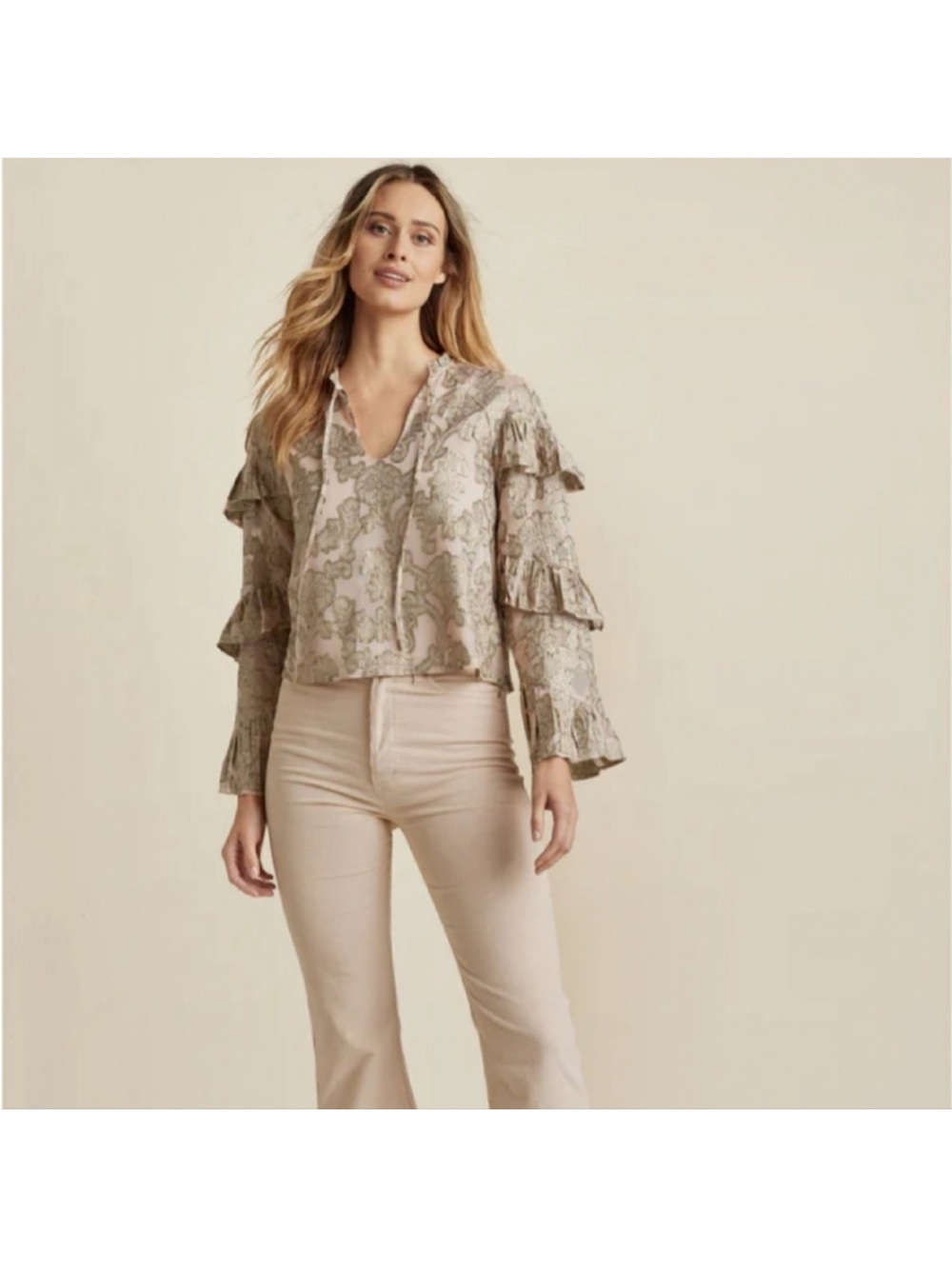 VENUS Blush Pink Top with Gold Metallic Trim 20